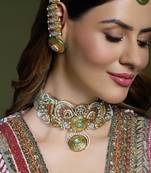 Gold plated kundan multicolor necklace