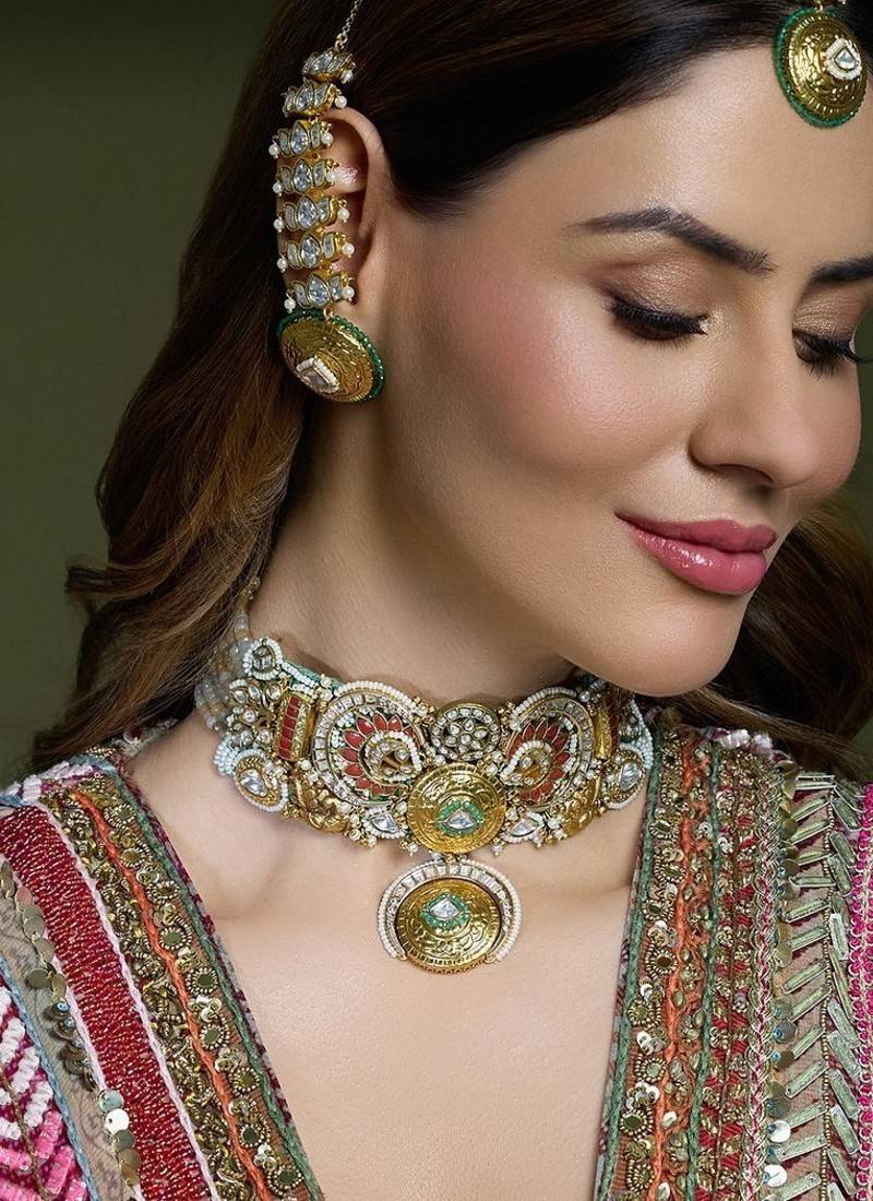 Gold plated kundan multicolor necklace