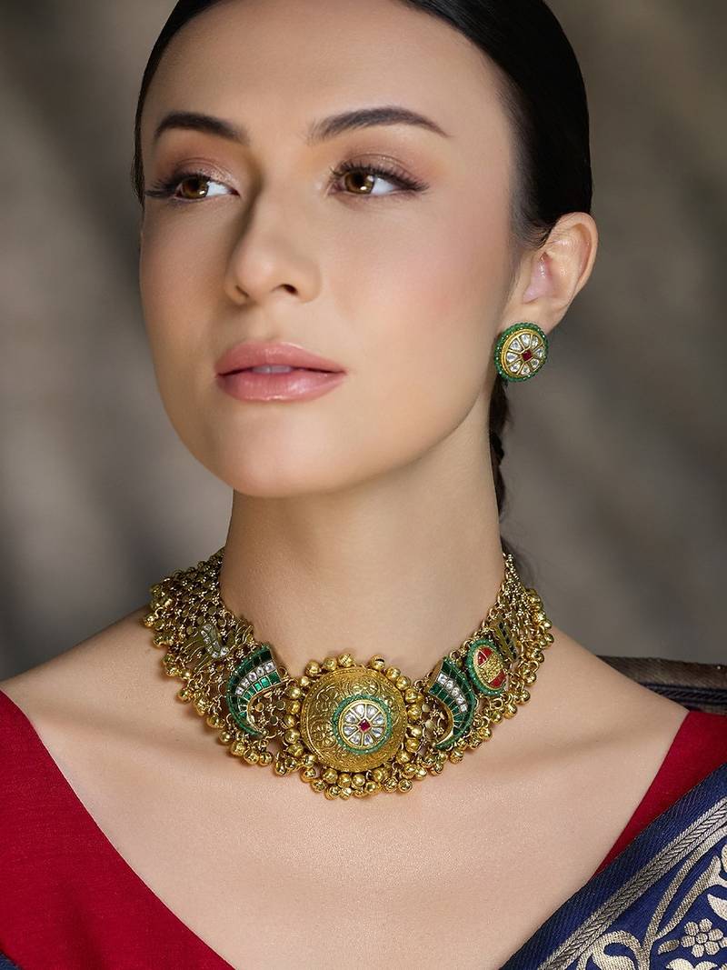 Gold plated kundan necklace set