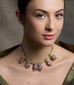 Gold plated kundan pink stone necklace