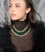 Gold plated kundan green stone necklace