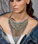 Silver plated oxidized necklace