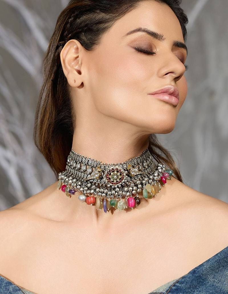 Silver plated oxidized necklace