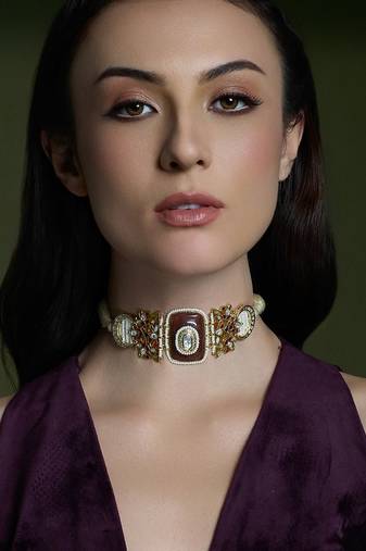 Gold plated kundan red Stone necklace