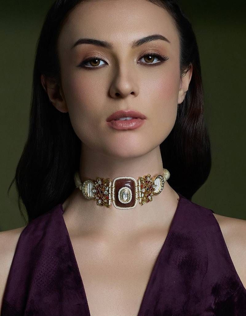 Gold plated kundan red Stone necklace