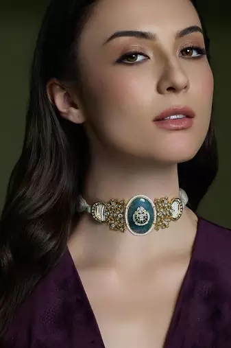 Gold plated blue stone  kundan Choker