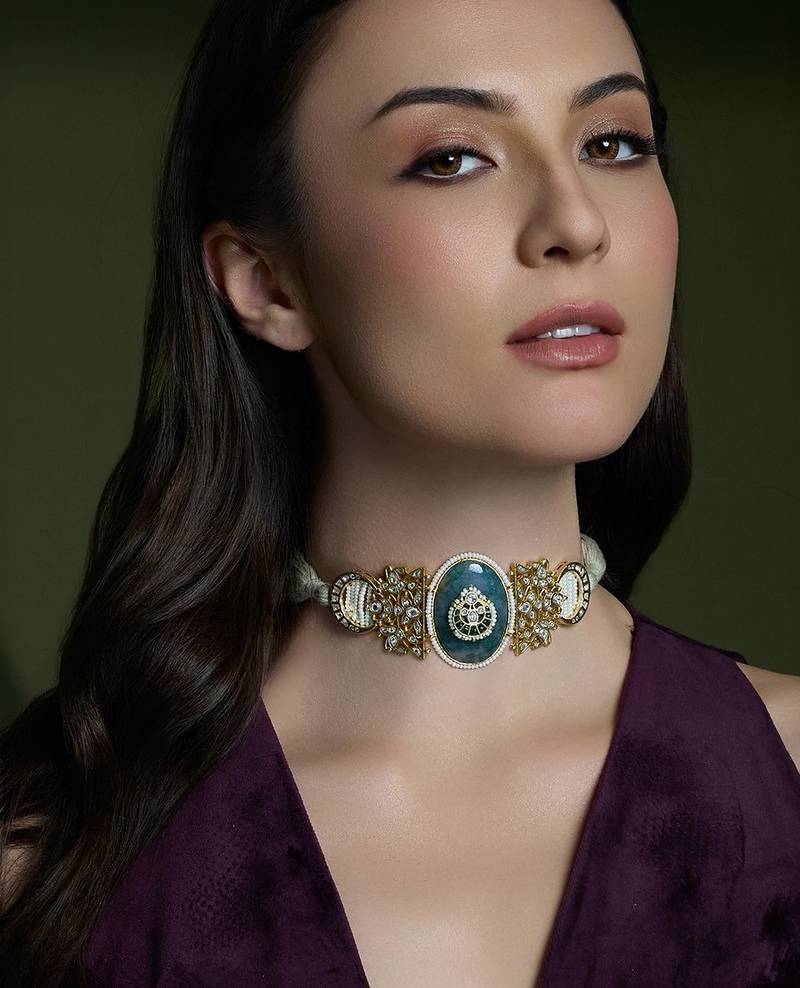 Gold plated blue stone  kundan Choker