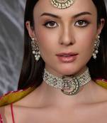 Gold plated kundan pearl necklace set