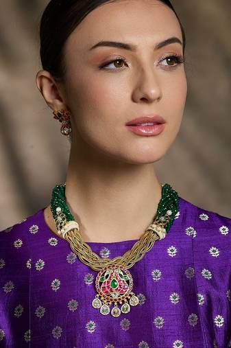 Gold plated kundan multicolor necklace