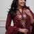 Maroon aaysa women ethnic motifs embroidered cotton kurta with trousers & dupatta