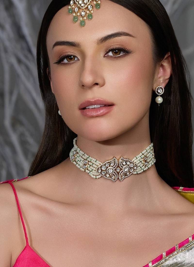 Gold plated kundan pearl necklace set