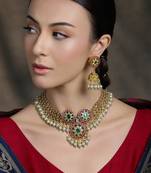 Gold plated kundan multicolor necklace