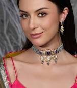 Gold plated kundan blue stone necklace set