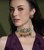 Gold plated kundan multicolor necklace set