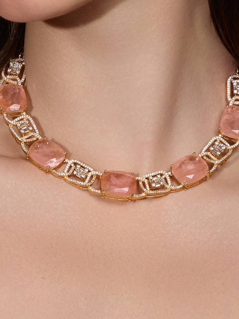 Gold plated kundan pink stone necklace set