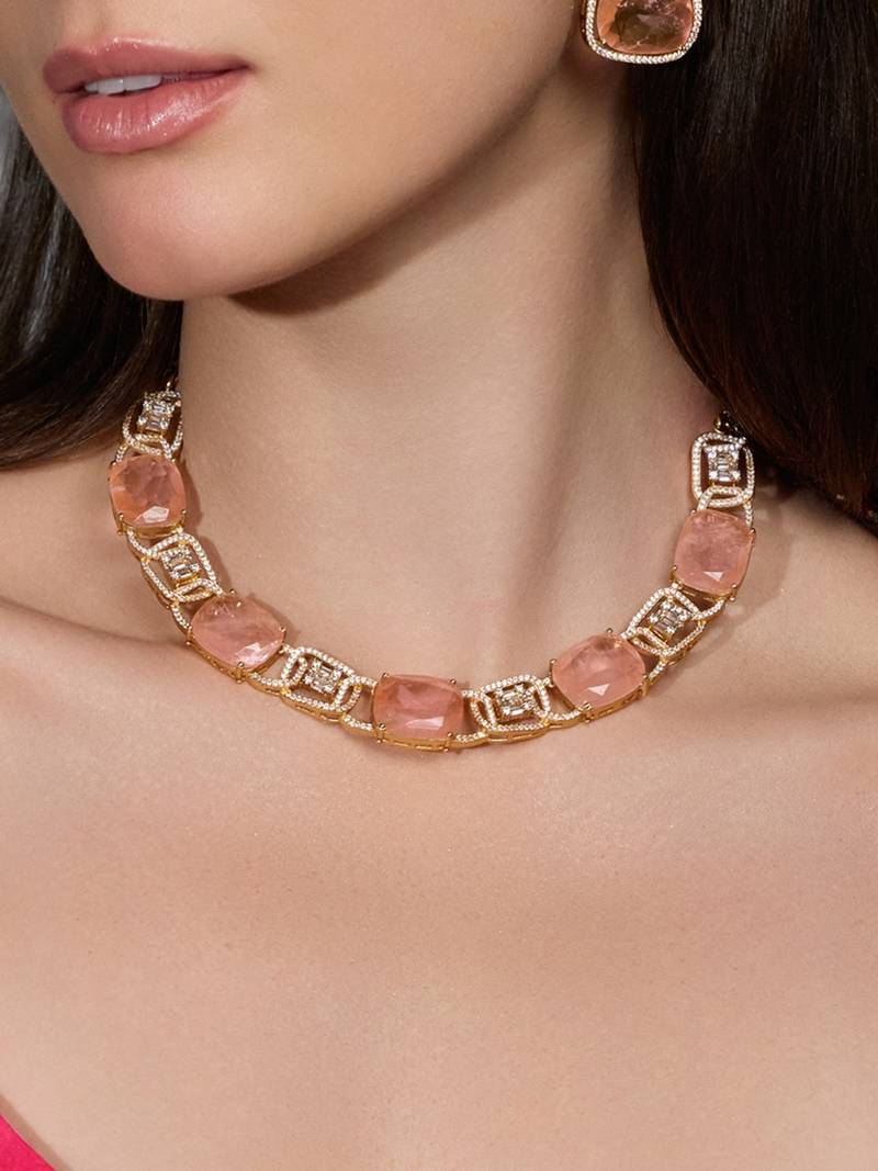 Gold plated kundan pink stone necklace set