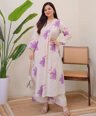 White  women embroidery reyon anarkali kurti withtrouser 1