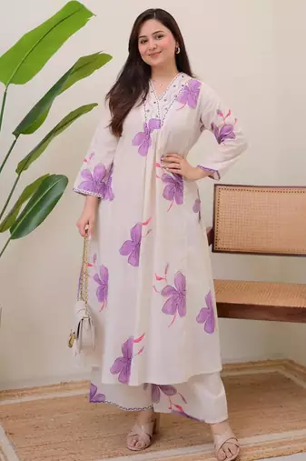 White aaysa women embroidery reyon anarkali kurti withtrouser