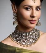 Silver plated kundan necklace set