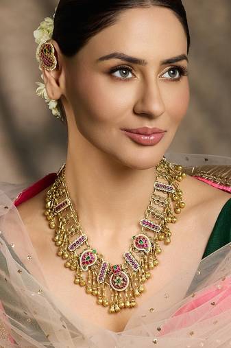 Gold plated kundan Multicolor necklace