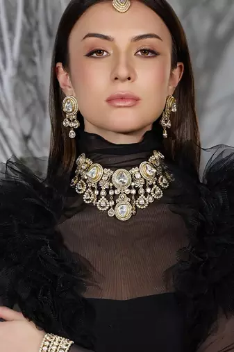 Gold plated kundan necklace set