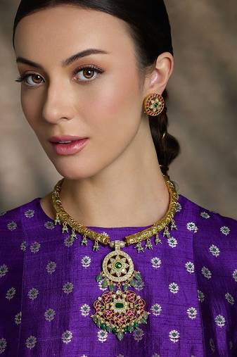 Gold plated kundan multicolor necklace set