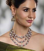 Gold plated kundan red stone necklace set