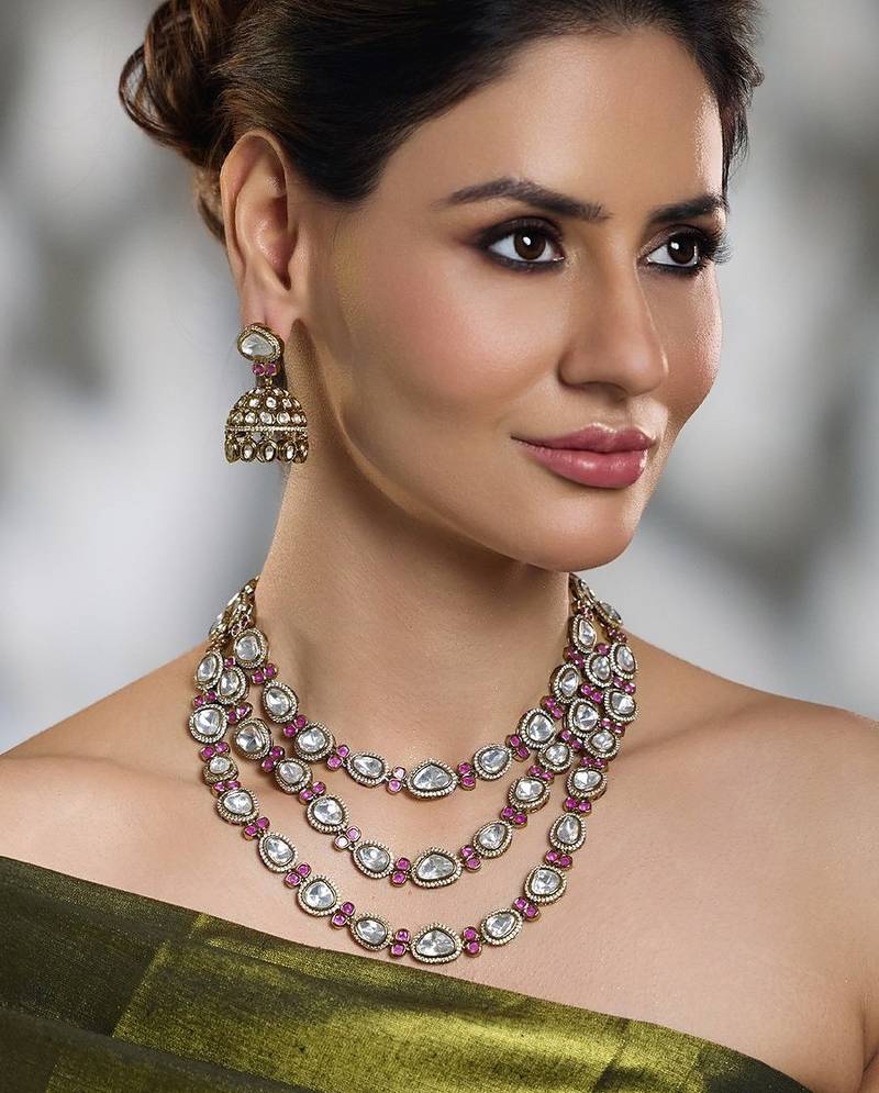 Gold plated kundan red stone necklace set