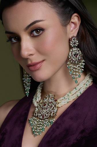 Gold plated kundan multicolor necklace set