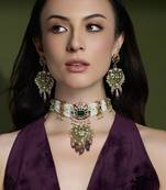 Gold plated kundan multicolor necklace set