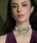 Gold plated kundan multicolor necklace set