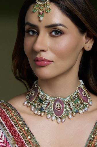 Gold plated kundan multicolor necklace