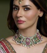 Gold plated kundan multicolor necklace