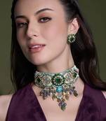 Gold plated kundan multicolor necklace set