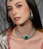 Gold plated kundan green stone necklace set