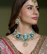 Gold plated kundan blue stone necklace