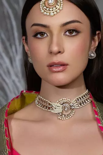 Gold plated kundan pearl necklace set