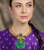 Gold plated kundan green stone necklace
