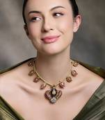 Gold plated kundan red stone necklace