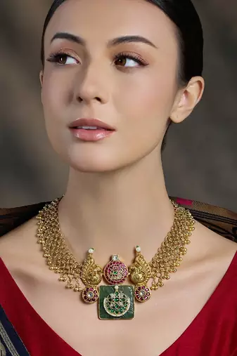 Gold plated kundan multicolor necklace