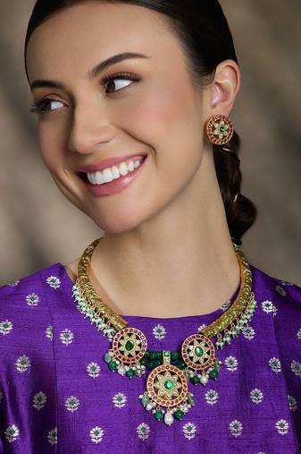 Gold plated kundan multicolor necklace set