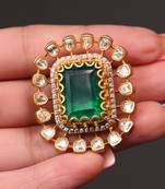 Gold plated kundan green stone earrings