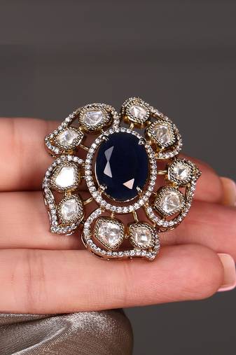 Gold plated kundan blue stone earrings