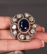 Gold plated kundan blue stone earrings