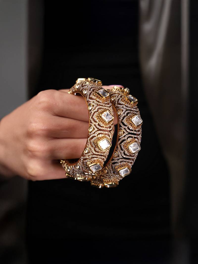 Gold plated kundan bangles