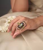 Gold plated kundan multicolor ring