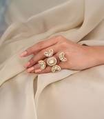 Gold plated kundan pink stone ring