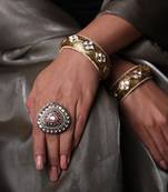 Gold plated kundan red stone ring