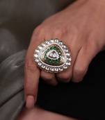 Gold plated kundan green stone ring