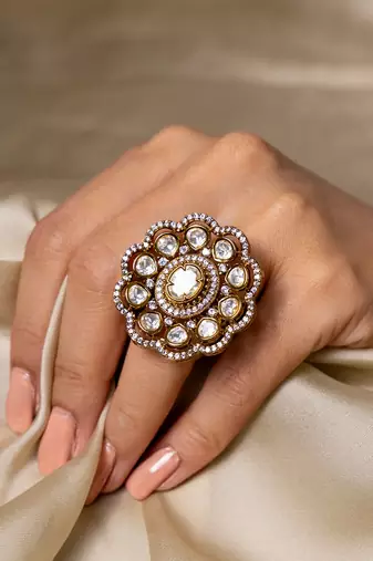 Gold plated kundan ring
